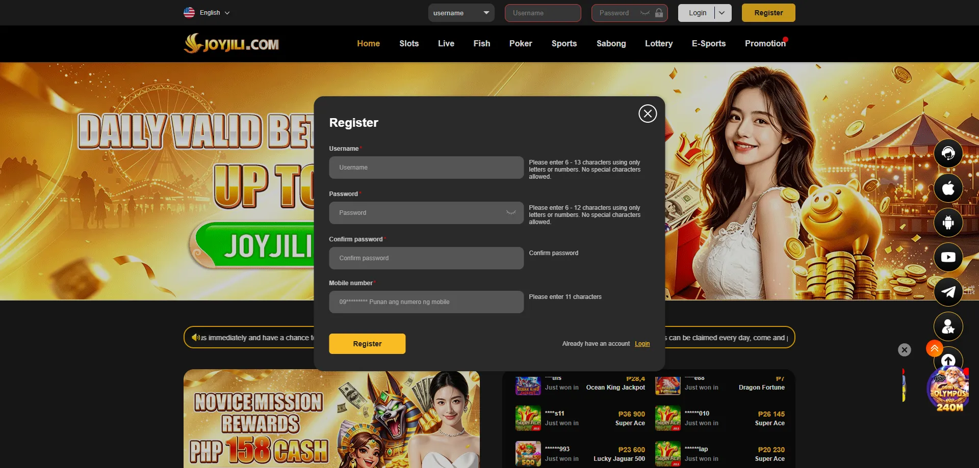 How to register and play slots at Joyjili casino