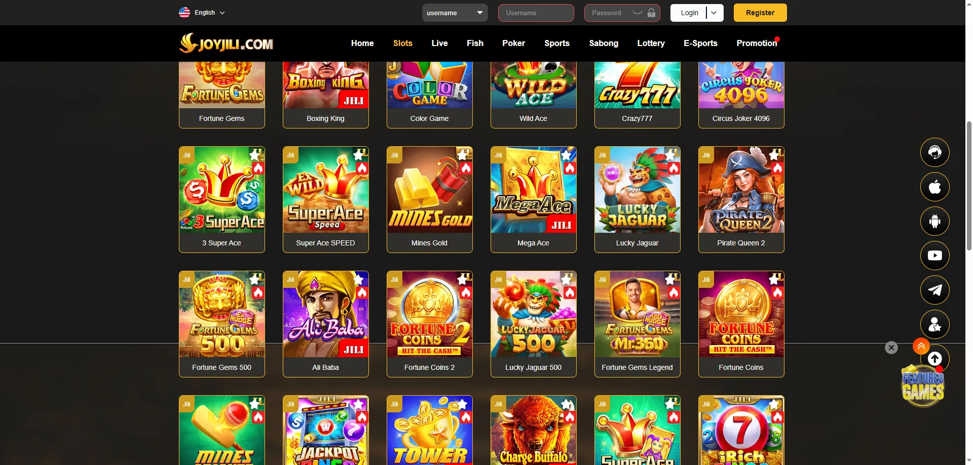 Popular slot games and live casino titles at Joyjili casino BD